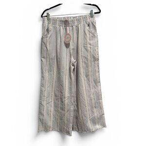 Umgee Blue and White Cotton Blend Cropped Wide Leg Striped Pants Large